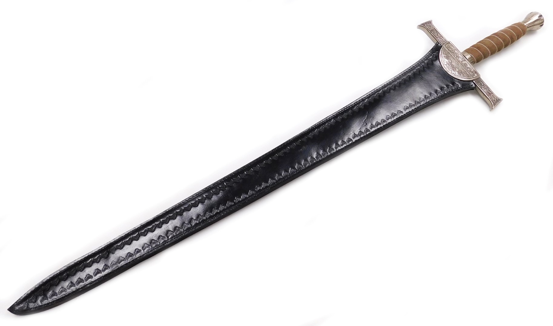 A replica Macleod clan sword, with leather scabbard, 102cm long. - Image 4 of 4