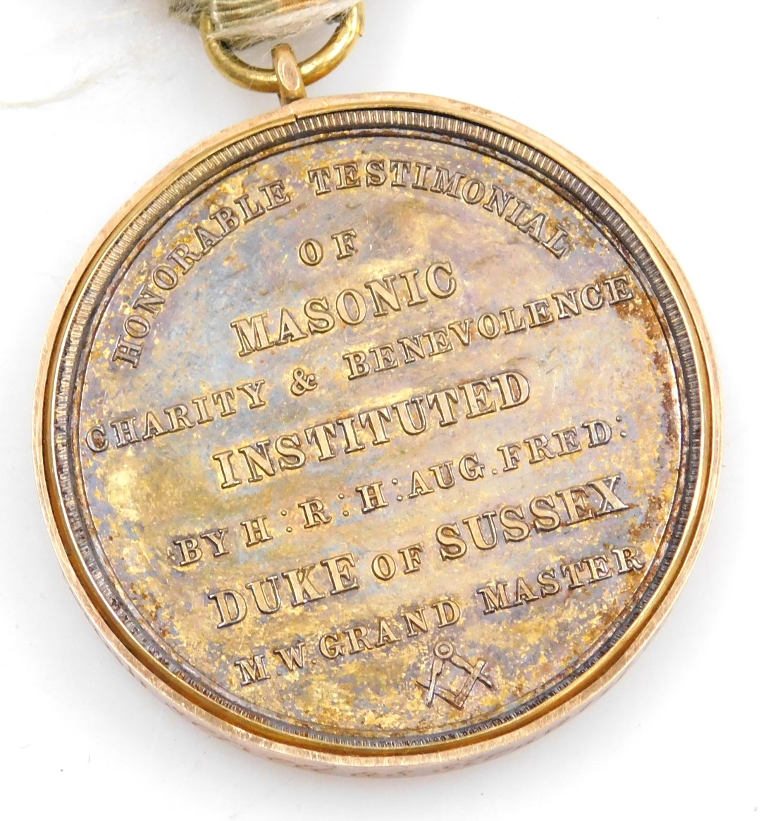 A Victorian Masonic jewel, 1830, the obverse with figures, reverse "Honorable Testimonial of Masonic - Image 2 of 4