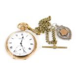 An early 20thC gold plated gentleman's pocket watch, for Judges Krectime, A Lester, open face, keyle
