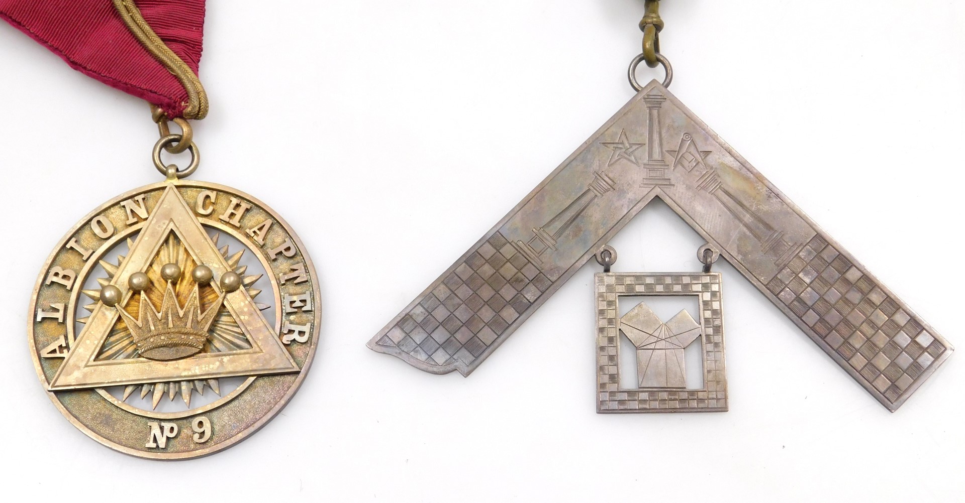 Two Victorian Masonic sashes, with a silver jewel for the Albion chapter number 9, presented to Comp - Image 2 of 3