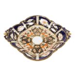 A Royal Crown Derby porcelain Imari pattern dessert dish, circa 1904, with twin acorn and oak leaf h