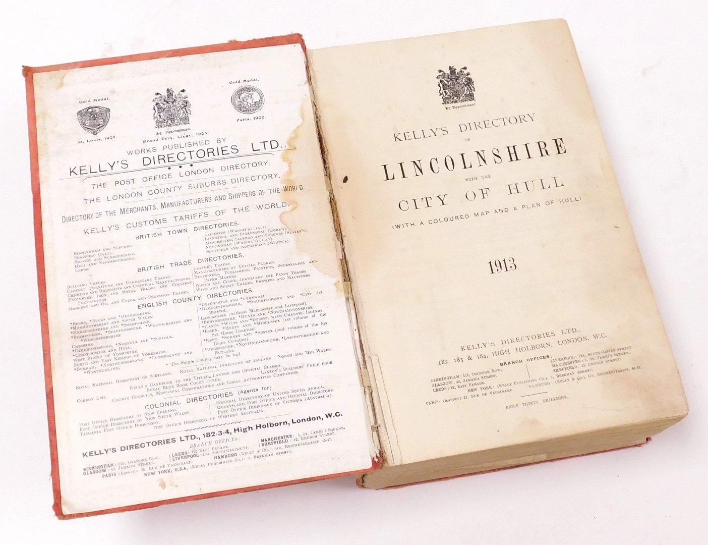 A Kelly's Directory of Lincolnshire, with the city of Hull, 1913, gilt tooled red cloth, published b - Image 2 of 2