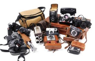 Cameras, including a Canon T70 Multiple Program AE, selection of camera bags.