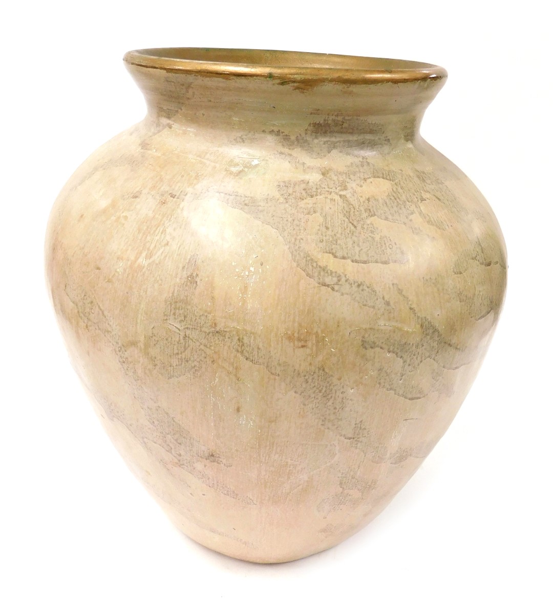 A cream and gold painted terracotta vase, 52cm high.