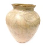 A cream and gold painted terracotta vase, 52cm high.