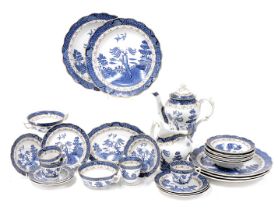 A group of Booths Real Old Willow pattern table wares, including a coffee pot, milk jug, fruit bowls