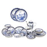 A group of Booths Real Old Willow pattern table wares, including a coffee pot, milk jug, fruit bowls