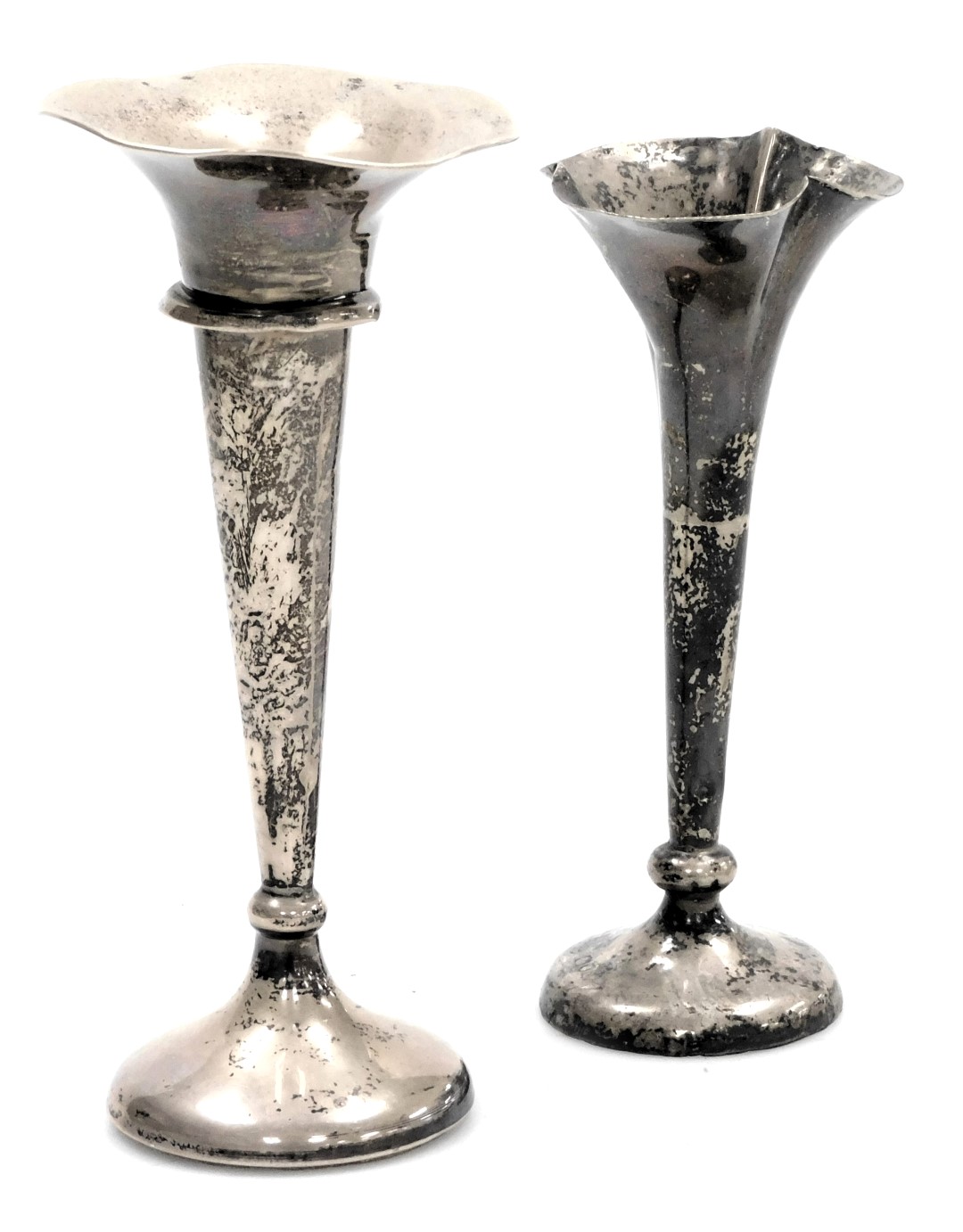 A George V loaded silver bud vase, Birmingham 1918, and a further loaded bud vase, hallmarks worn, 4