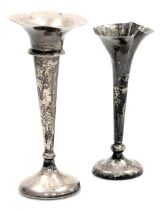 A George V loaded silver bud vase, Birmingham 1918, and a further loaded bud vase, hallmarks worn, 4