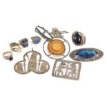 Silver and pewter jewellery, including an arts and crafts Ruskin style pewter, blue and green enamel
