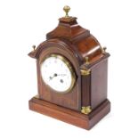 A late 19thC mahogany cased mantel clock, circular enamel dial bearing Arabic numerals, eight day mo