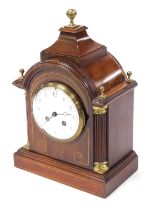A late 19thC mahogany cased mantel clock, circular enamel dial bearing Arabic numerals, eight day mo