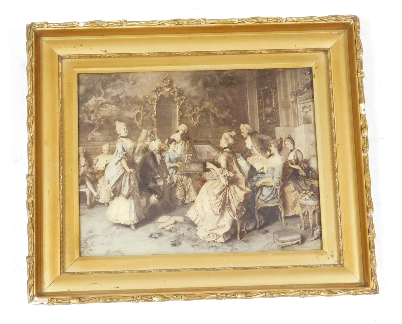 An Edwardian crystoleum, of a French musical interior scene, 20cm x 25cm. - Image 2 of 2