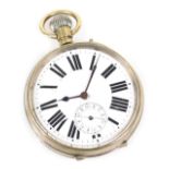 An early 20thC gentleman's oversized goliath silver plated pocket watch, open face, keyless wind, ci