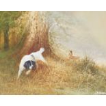 Leiford (Late 20thC). Woodland scene with hunting dog and game bird, oil on canvas, signed, 39cm x 4