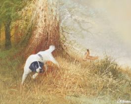 Leiford (Late 20thC). Woodland scene with hunting dog and game bird, oil on canvas, signed, 39cm x 4