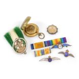 A Victorian Masonic pendant, with set square and compass, three RAF badges, two ribbon bars, a Boy S