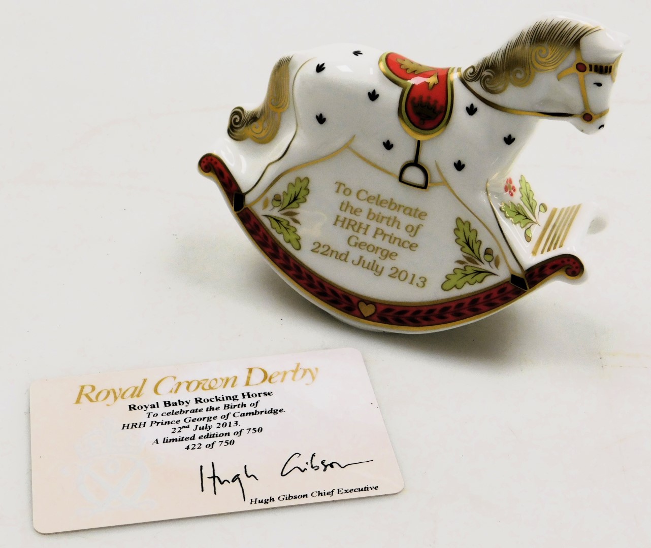A Royal Crown Derby Royal Baby Rocking Horse, to celebrate the birth of His Royal Highness Prince Ge - Image 2 of 5