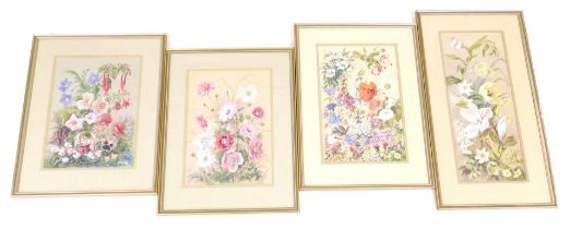 G M Brough. Four still lifes of flowers, watercolours, signed, 35cm x 24cm.