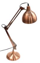 A coach house coppered metal anglepoise type table lamp, 75cm high.