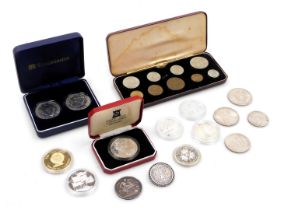 William IV and later silver coinage, and commemorative coins, including a George IV half crown 1821,