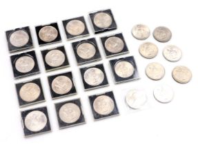 Twenty two commemorative five shilling coins, for Queen Elizabeth II Coronation 1953 and further fiv