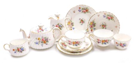 A Minton porcelain Marlow pattern tete-a-tete, printed marks, comprising tea pot, hot water jug, cre