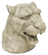An early 20thC white painted cast iron bust of a lioness' head, 42cm high.