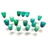 A group of Edwardian green wine glasses, various sizes. (16)