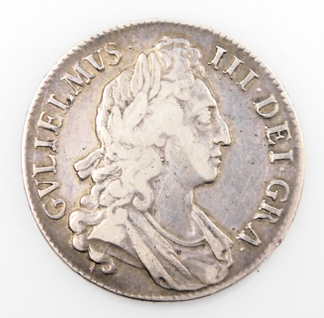 A William III silver crown 1696. - Image 2 of 2