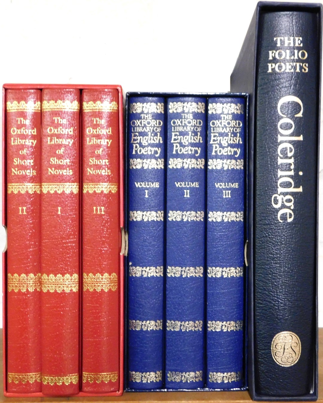 Books. The Oxford Library Short Novels, three vols, the Oxford Library of English Poetry, three vols