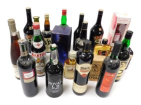 Wines and spirits, including a bottle of Courvoisier VSOP cognac, three bottles of Baileys Original