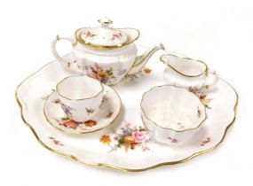 A Royal Crown Derby porcelain Derby Posies pattern miniature solitaire set, comprising a tray, teapo