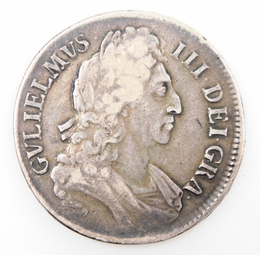 A William III silver crown 1696. - Image 2 of 2