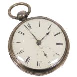 A William IV silver gentleman's pocket watch, open faced, key wind, circular enamel dial bearing Rom