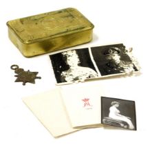 A WWI Princess Mary Christmas tin, with card and envelope, together with a 1914-15 star, named to Pt