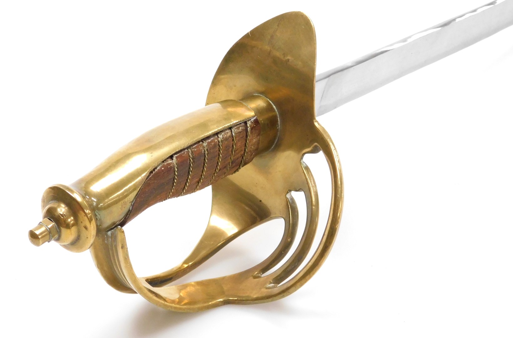 An Indian replica cavalry sabre, with a brass guard and wooden grip, wire bound, steel blade, with s - Image 2 of 4