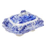 A Copeland Spode's Italian pattern blue and white pottery vegetable tureen and cover, printed mark,