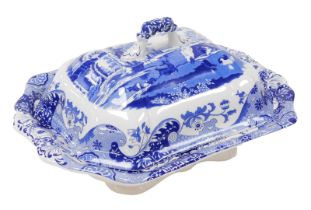 A Copeland Spode's Italian pattern blue and white pottery vegetable tureen and cover, printed mark,