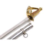 An Indian replica cavalry sabre, with a brass guard and wooden grip, wire bound, steel blade, with s
