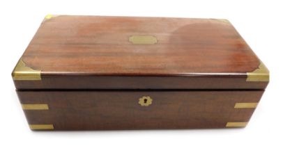 A Victorian mahogany and brass bound writing slope, the lid escutcheon named to I C Forsyth, opening