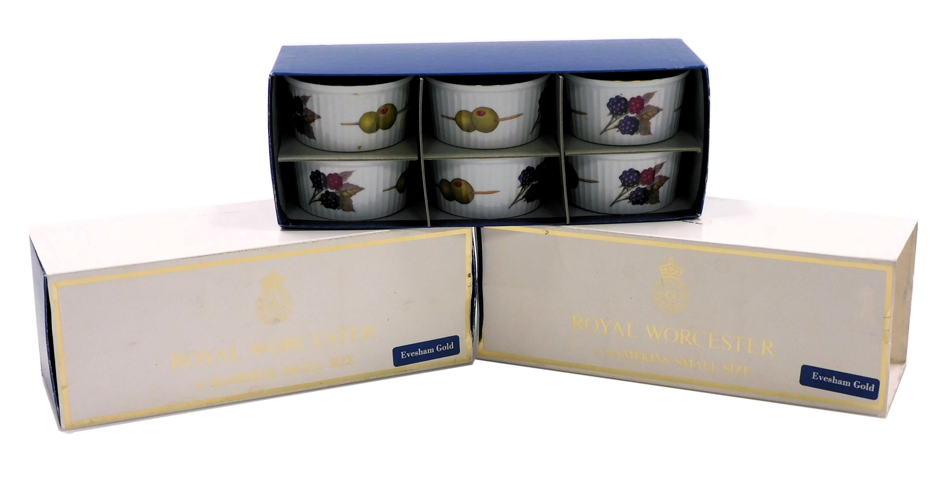 Twelve Royal Worcester Evesham Gold pattern ramekins, small size, in two boxes.