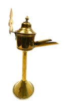 A 19thC Dutch brass whale oil lamp, 39cm high.