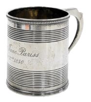 A George IV silver christening tankard, with fluted decoration, later engraved to "Emily Jane Parris