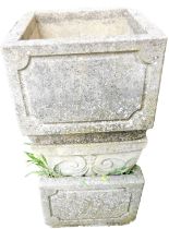 A pair of reconstituted stone garden planters, each with panelled sides, 36cm wide.