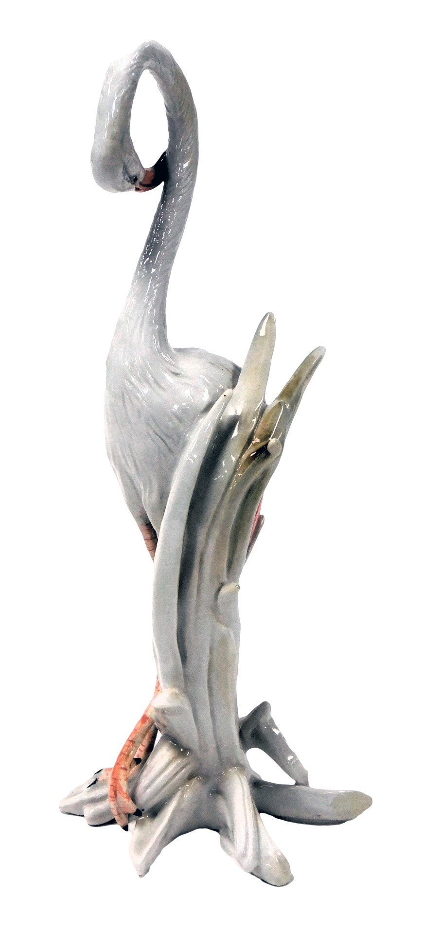 A Karl Ens porcelain figure of a flamingo, printed mark, 33cm high.