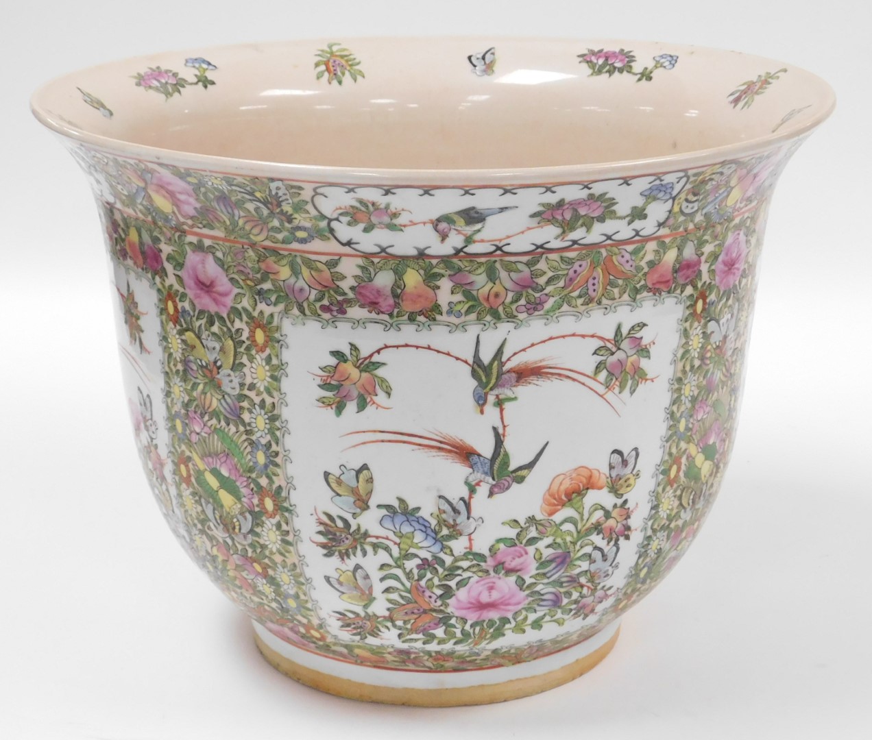 A Chinese Canton porcelain jardiniere, decorated with birds and insects within floral borders, 33cm - Image 2 of 6