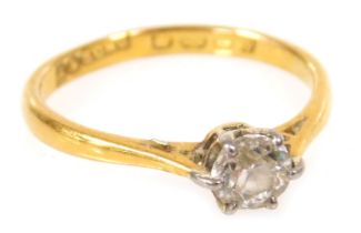A 22ct gold and diamond solitaire ring, claw set, approximately 0.4ct, size I, 1.9g.