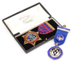 A silver gilt and enamel Masonic jewel, for the De Sussex Chapter, number 406, 1836, cased, together