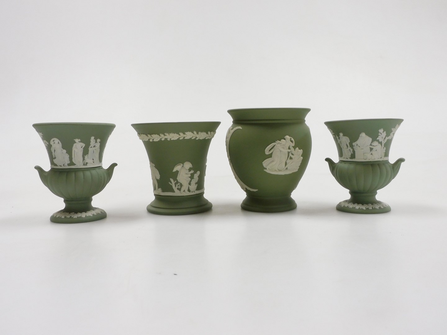 A group of Wedgwood green and light blue Jasper pottery, including vases, ashtrays, dressing table d - Image 3 of 3